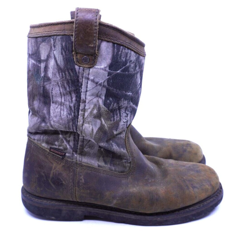 CE Schmidt Camo Boot Mens 11M Weatherproof Logger Weathered Leather Pull On Work